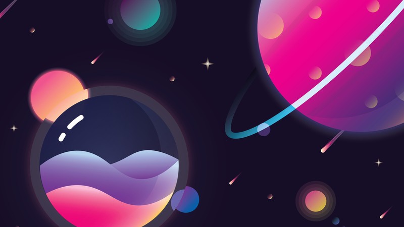 digital, digital art, artwork, illustration, vector, vector art, vector graphics, minimalism, simple background, planet, Saturn, meteors, comet, space, spacescapes, space art, galaxy, stars, landscape, universe, nebula, gradient