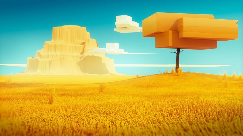 digital art, landscape, rock, nature, yellow