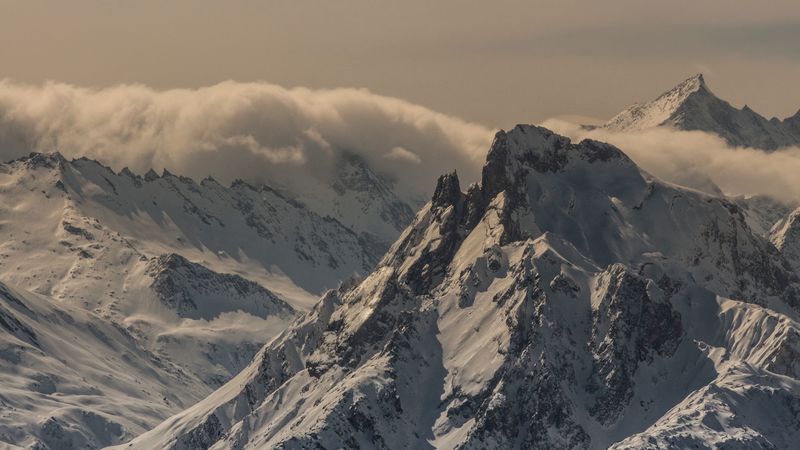 mountain, peak, snow, snowy, twilight, france, 4k