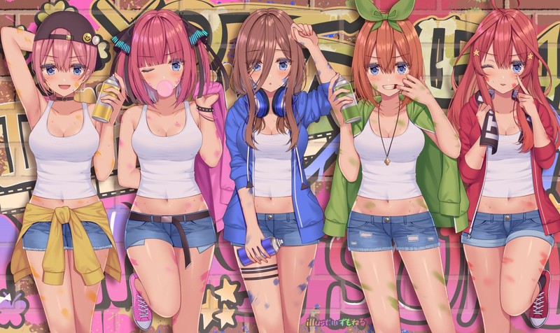 anime, anime girls, digital art, artwork, portrait, 2D, 5-toubun no Hanayome, Nakano Nino, Nakano Miku, Nakano Itsuki, Nakano Ichika