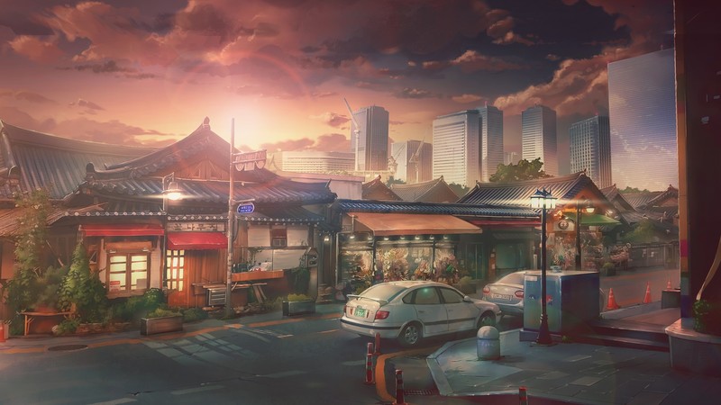 artwork, sky, city, cityscape, Asia, Japan