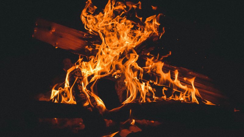 fire, bonfire, firewood, flame, dark, burning, 4k