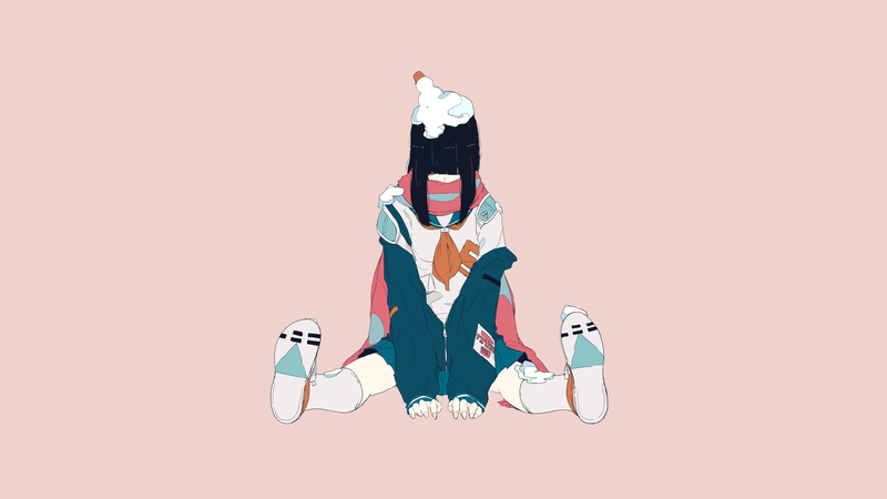 artwork, women, minimalism, daisukerichard, anime girls, original characters, black hair