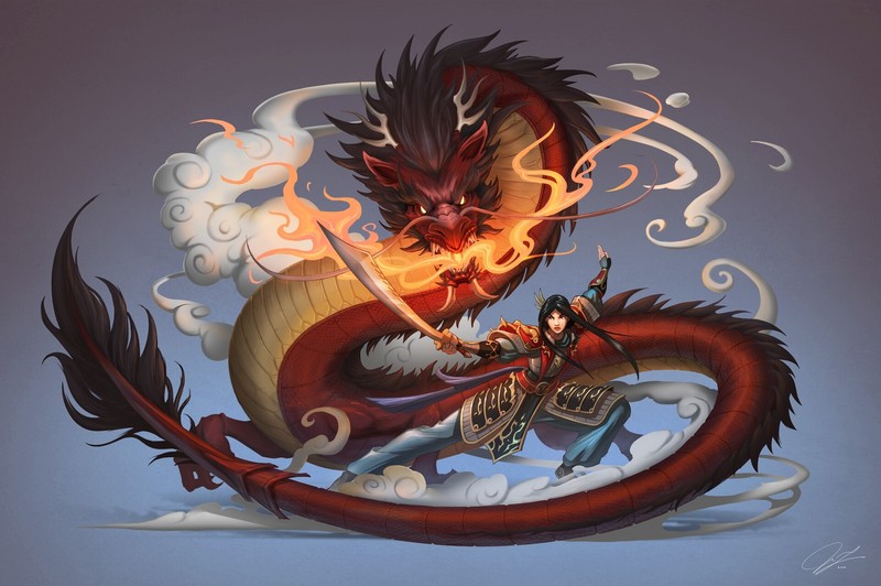 simple background, fantasy art, dragon, creature, fantasy girl