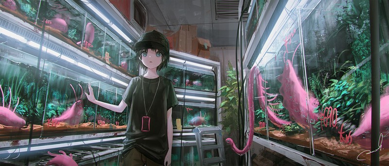 tentacles, slug, hat, tomboy, water, black hair
