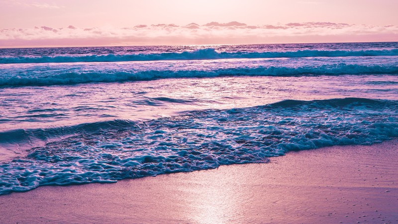 waves, water, purple sky