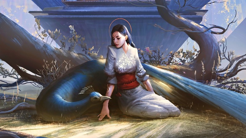 women, people, face, digital art, concept art, artwork, fantasy art, fan art, 3D, CGI, fantasy girl, peacocks