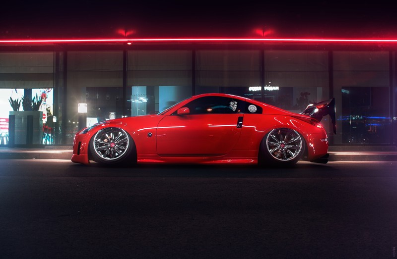 car, vehicle, red cars, Nissan, Nissan 350Z, Nissan Fairlady Z, side view, night