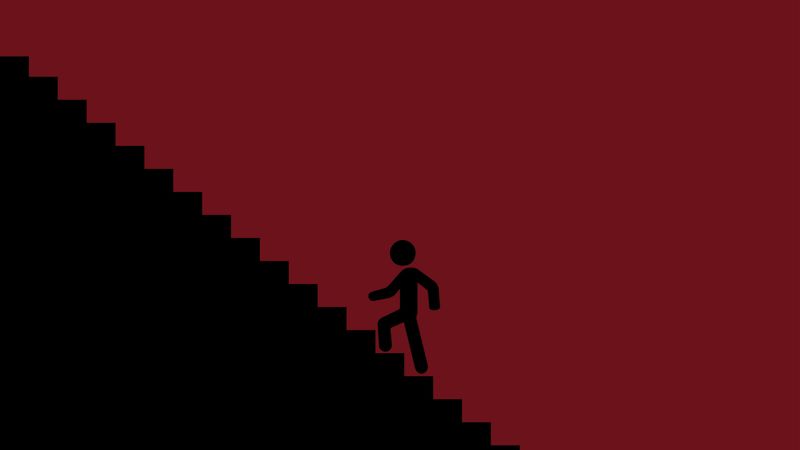 silhouette, ladder, climb, vector, red, black, 4k