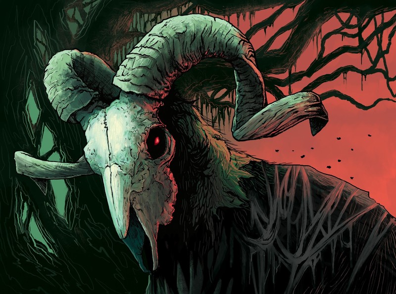 artwork, skull, red eyes, glowing eyes, horns, fantasy art