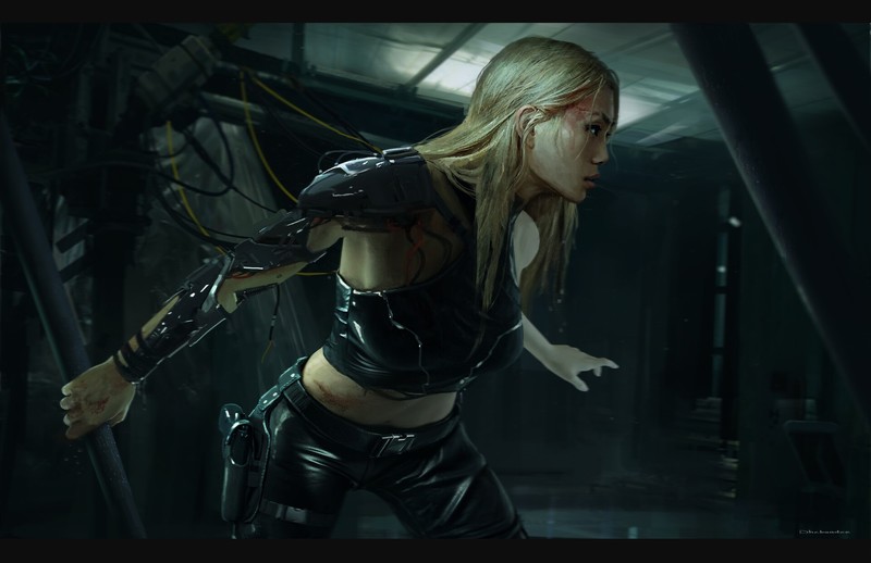 Nana Dhebuadze, artwork, fantasy art, science fiction, futuristic, cyberpunk, women, blonde