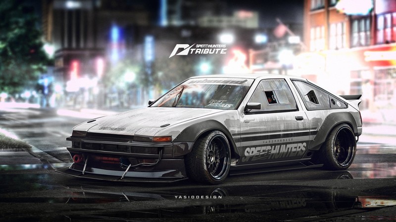 car, artwork, vehicle, Toyota, Toyota AE86, pop-up headlights