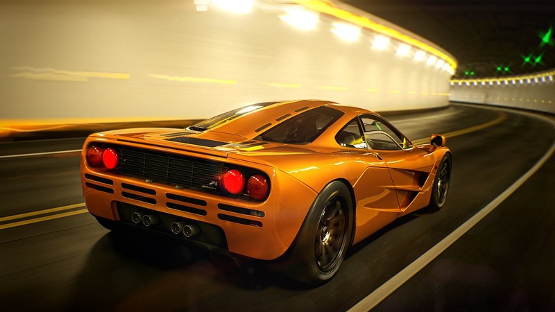 car, orange cars, vehicle, tunnel, McLaren, McLaren F1
