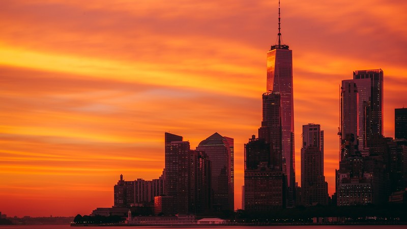 clouds, building, sunset, New York City, Manhattan, One World Trade Center, cityscape, skyline, USA, city, sky