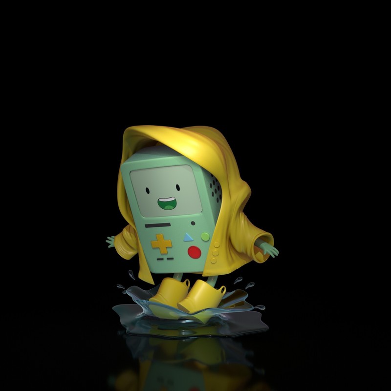Adventure Time, simple background, puddle, console, BMO, smiling, fan art, digital art