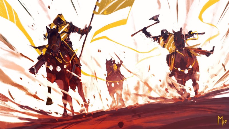 digital art, artwork, Wadim Kashin, horse, banner, Axe, brown