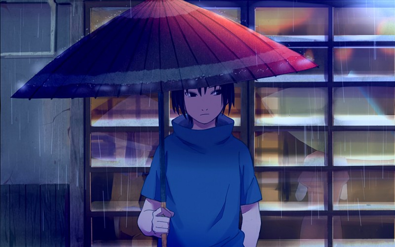 Uchiha Sasuke, anime, Naruto (anime), umbrella, anime boys