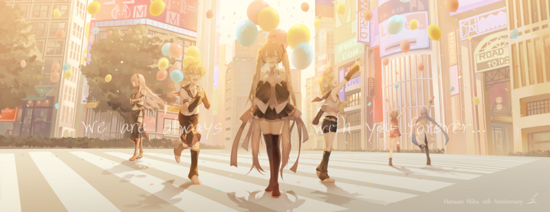 anime, anime girls, digital art, artwork, portrait, 2D, Hatsune Miku, Kagamine Len, Kagamine Rin, Megurine Luka