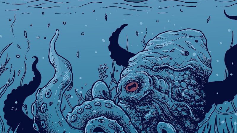octopus, underwater, artwork, blue