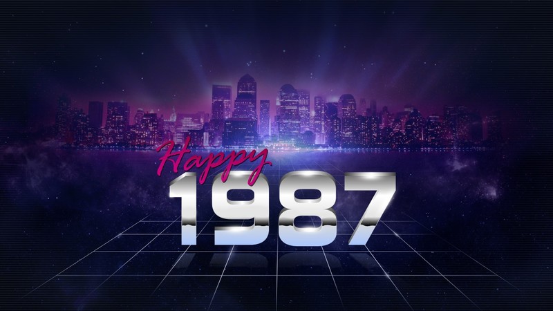 1987 (Year), numbers, synthwave, Retrowave, digital art