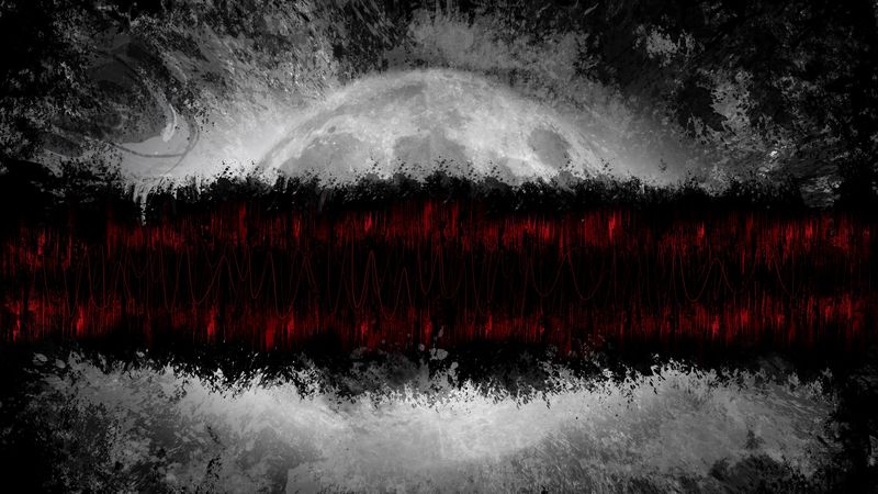 planet, lines, paint, abstraction, dark, red, gray, 4k