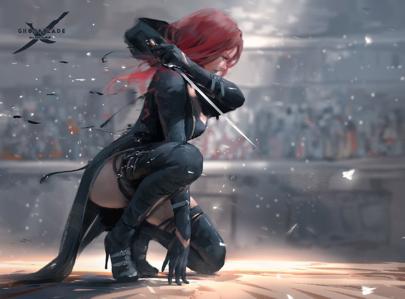 artwork, fantasy art, digital art, women, redhead, Ghostblade, WLOP