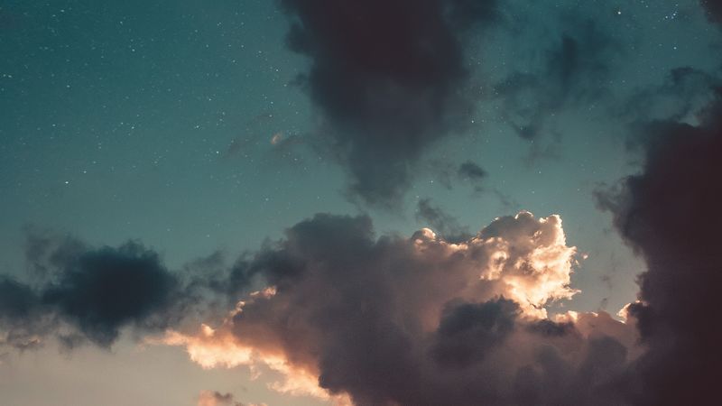 clouds, sky, sunset, stars, porous, 4k