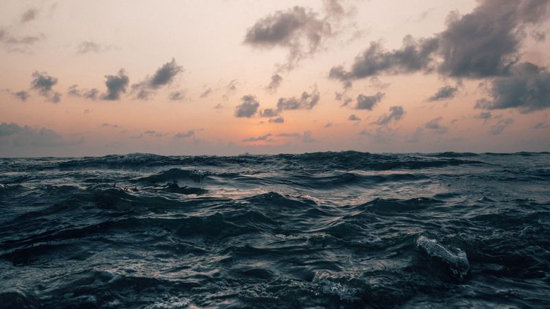 sea, waves, horizon, sky clouds, storm, 4k