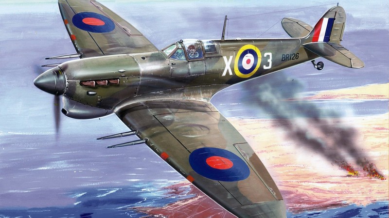 spitfire, aircraft, vehicle, artwork, military aircraft