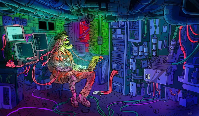 cyborg, futuristic, science fiction, colorful, artwork