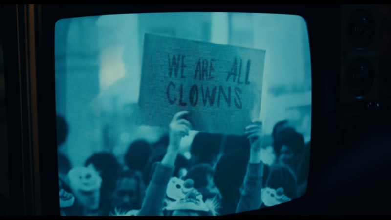 Joker, Batman, Joaquin Phoenix, clown, cyan, television sets, TV, Joker (2019 Movie)