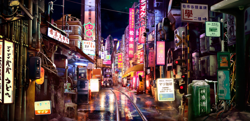 Asia, Asian, street, neon, neon lights, artwork, digital art