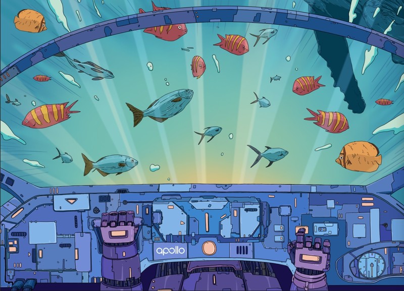 fish, science fiction, vehicle, underwater, artwork