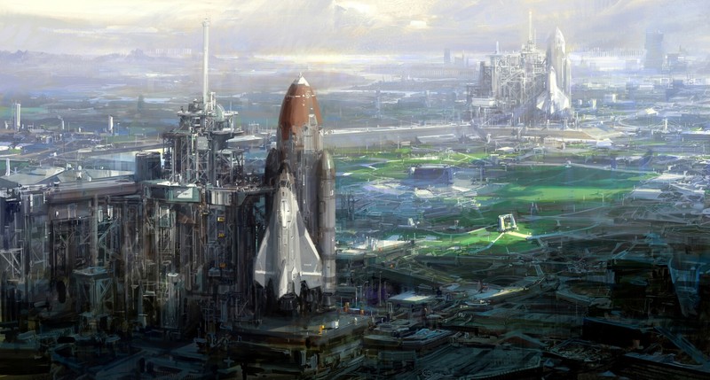 artwork, digital art, space shuttle, rocket, futuristic
