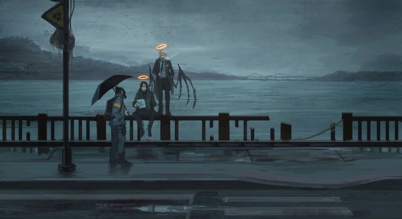 snafu, artwork, anime, outdoors, umbrella, water