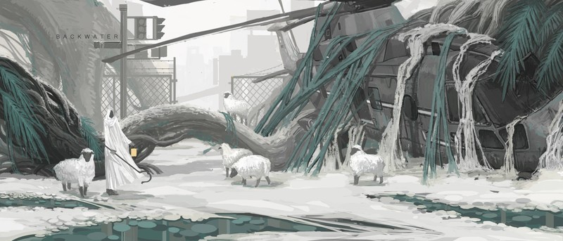 snafu, artwork, helicopters, sheep, animals, anime, wreck