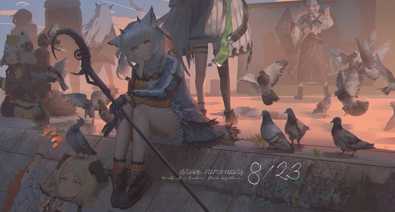 anime, anime girls, digital art, artwork, portrait, 2D, Arknights, Ptilopsis(Arknights), saria (arknights), Ifrit(Arknights), Exusiai (Arknights), Silence(Arknights), Shaw(Arknights)