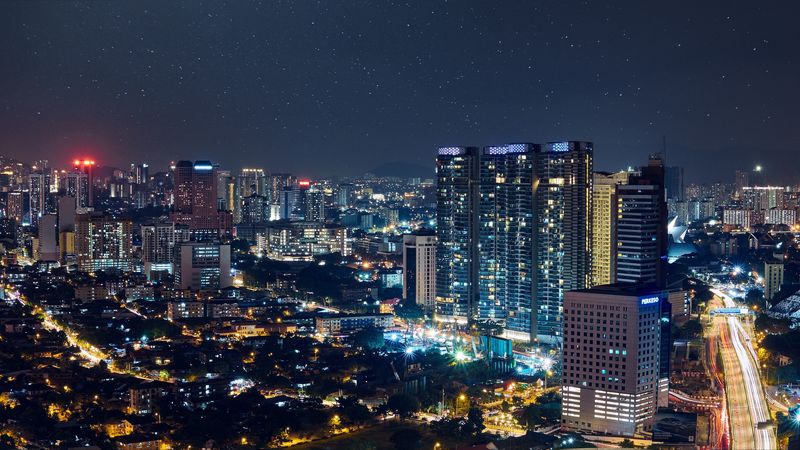 night city, city lights, starry sky, kuala lumpur, malaysia, 4k