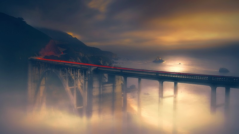 bridge, sunlight, long exposure, Los Angeles, highway