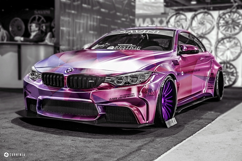 BMW, photo manipulation, car, vehicle, BMW M4 Coupe, pink, selective coloring, BMW F80/F82/F83, colored wheels