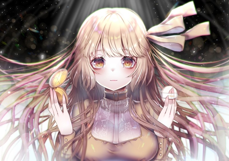 bow, long hair, ribbon, yellow eyes, anime