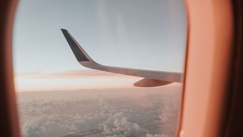 porthole, airplane window, aircraft wing, flight, sky, 4k