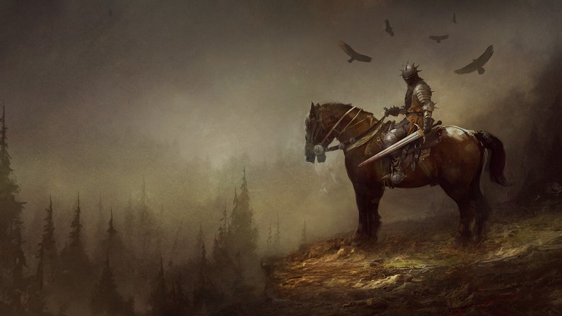 horse, landscape, artwork, knight, fantasy art
