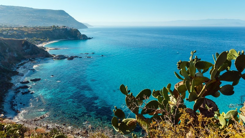 Calabria, sea, landscape, Italy, plants, nature, Capo Vaticano