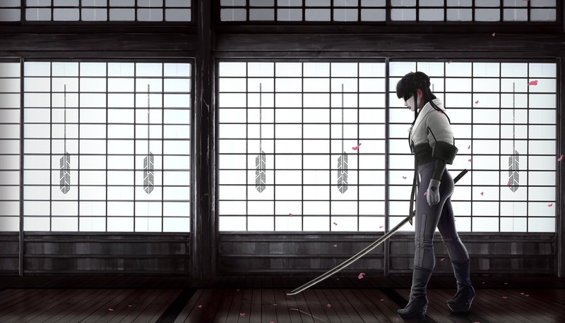 Asia, women, sword, katana, artwork