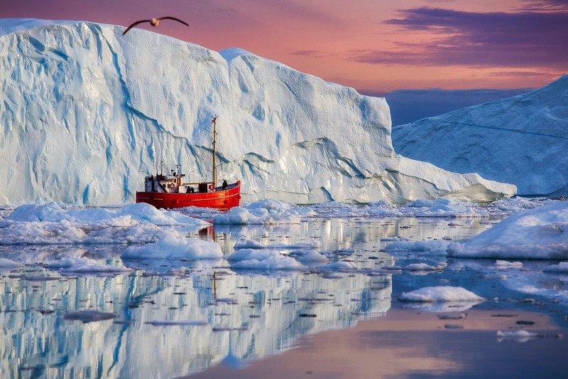 Greenland, ice, reflection, nature, sea, vehicle, boat