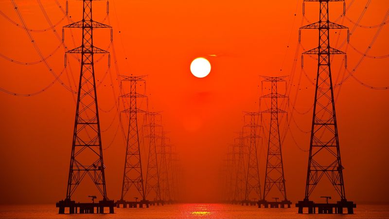 poles, wires, sunset, power lines, high-voltage lines, 4k