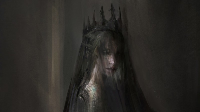 digital, digital art, artwork, illustration, drawing, digital painting, concept art, environment, women, fantasy girl, dark, shadow, dress, crown, portrait, queen (royalty)