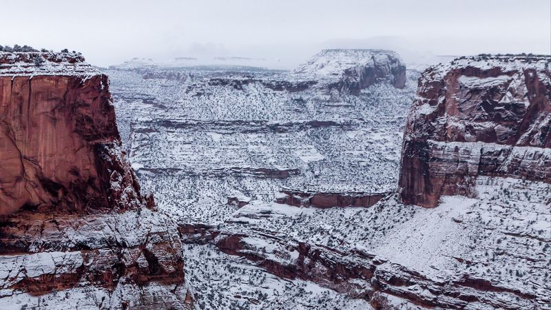 cliff, snow, snowy, sky, 4k