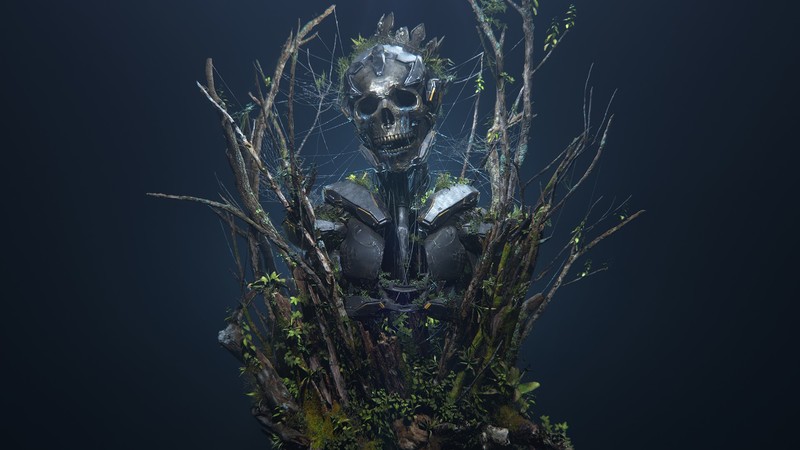 3d design, fantasy art, skeleton, crown, Hirokazu Yokohara